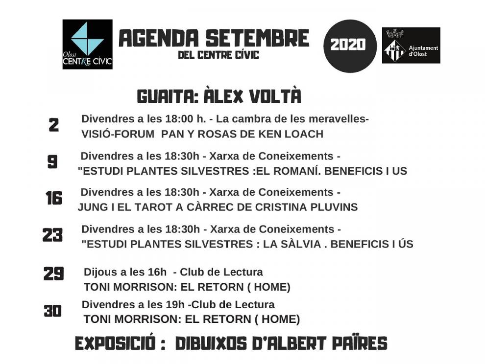 Agenda d'activitats al Centre Cívic durant el mes de setembre